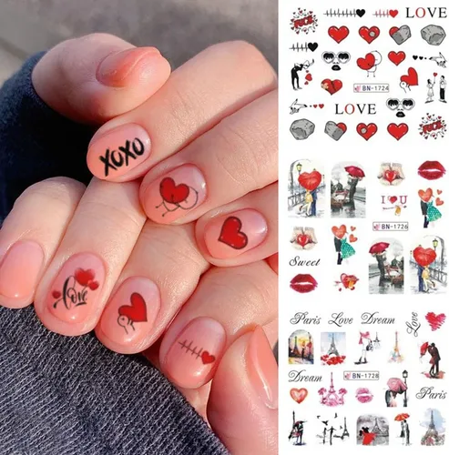 Miniatura 2 de TBRZTR 12 hojas de calcomanías de uñas para el día de San Valentín, diseño de torre de amor, diseño de paraguas, calcomanías de transferencia