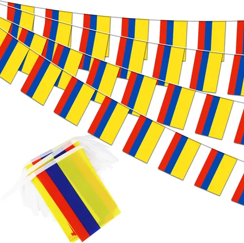 Banderín de bandera de Colombia – 38 banderas, 42 pies, pequeñas banderas colombianas para decoración del país, escuela, fiesta, eventos deportivos