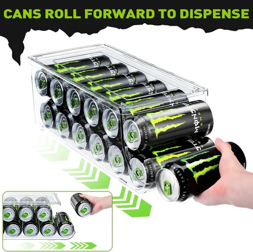 Miniatura 3 de SCAVATA Paquete de 2 organizadores de latas altas y delgadas para refrigerador, latas de refrescos grandes apilables de 16 onzas y 17 onzas