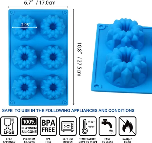 Miniatura 2 de Sidosir Molde de silicona para pasteles con forma de estrella y estilo vintage, 6 cavidades Heritage, molde de silicona para pasteles familiares