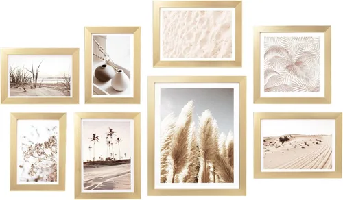 Miniatura 9 de ArtbyHannah Juego de marcos de pared para galería, paquete de 8 marcos de fotos, decoración artística de pared con hierba neutra de las pampas