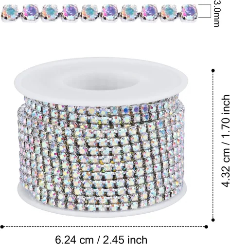 Miniatura 2 de [11 yardas] Cadena de diamantes de imitación de cristal, [10M/ 3.0MM] AB Rainbow Rhinestone Close Chain Trim Cadena de cristal Cadena de copa