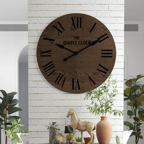 Miniatura 12 de ARTPOWER Reloj de pared grande de granja, reloj de pared Shiplap de 35.5 pulgadas con número romano, casi sin tictac, relojes de pared redondos