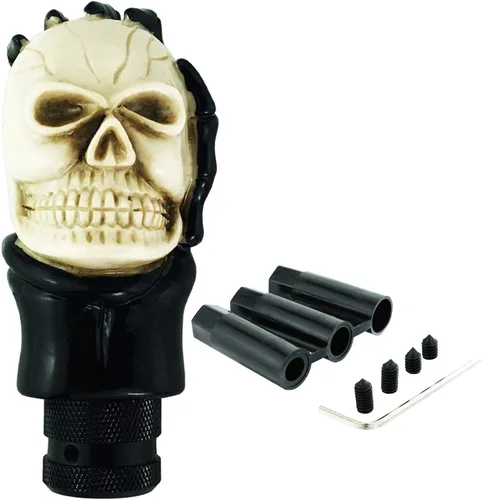 Miniatura 5 de Abfer Pomo de palanca de cambios con forma de calavera, divertido pomo de palanca de cambios para automóvil, mango de palanca de cambios de Blanco