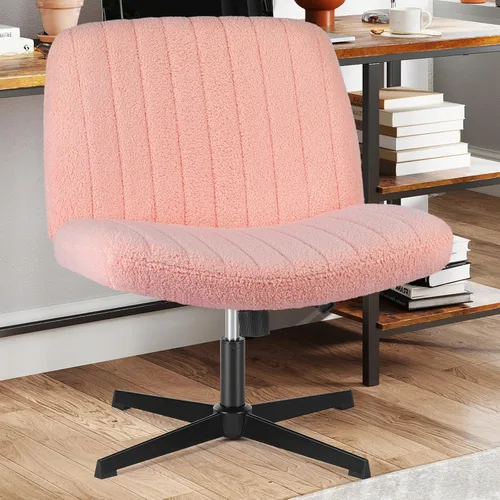 Miniatura 9 de Sweetcrispy Silla de escritorio giratoria con patas Criss Cross, silla de oficina sin brazos, sin ruedas, altura ajustable para tocador, asiento