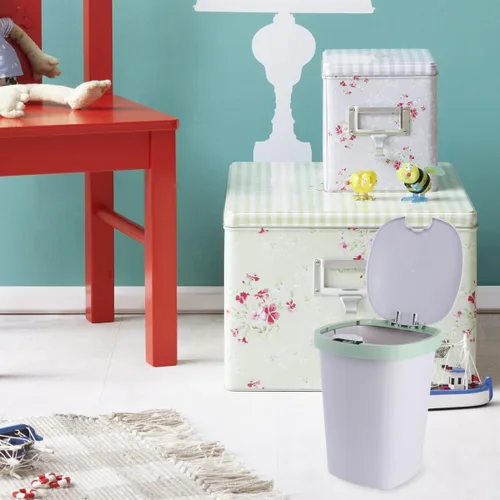 Miniatura 3 de Cubo de basura de gran capacidad con botón pulsador con tapa, contenedor silencioso para cocina, sala de estar, baño, elegante diseño cuadrado