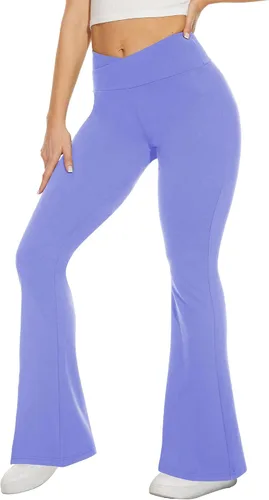 Miniatura 29 de TNNZEET Leggings acampanados negros para mujer, pantalones de yoga cruzados con bolsillos, corte de bota, leggings acampanados