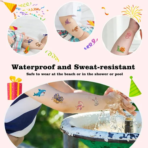 Miniatura 6 de 104 piezas de tatuajes temporales para niños para suministros de fiesta, pegatinas de tatuajes temporales de dinosaurios, unicornios y sirenas