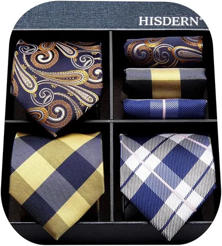 Miniatura 71 de HISDERN Juego de corbatas extralargas para hombre y pañuelo de bolsillo de 63 pulgadas, colección XL, caja de regalo, corbata, lote de 3
