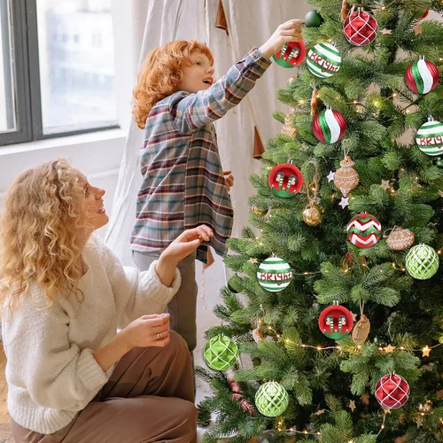 Miniatura 6 de 16 piezas de esferas decorativas de Navidad - Adornos de bolas rojas, verdes y blancas de 2.36", decoración navideña irrompible para árbol