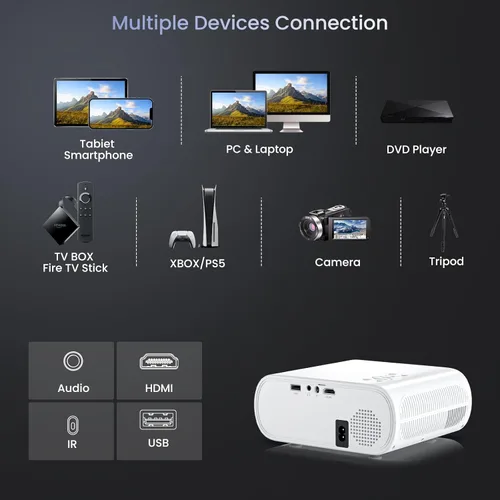 Miniatura 6 de HOMPOW Proyector, Nativo 1080P Full HD Bluetooth Proyector con Altavoz, 9500 Lúmenes Portátil para Exteriores Mini Proyector de Películas Compatible