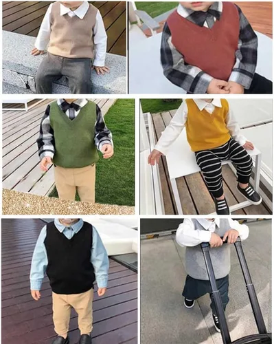 Miniatura 3 de PTPUKE Chaleco de punto sin mangas con cuello en V para bebés, niños y niñas