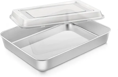 Miniatura 11 de Onader Bandeja cuadrada para hornear pasteles de 8 x 8 pulgadas con tapa, bandeja de lasaña de brownie de acero inoxidable
