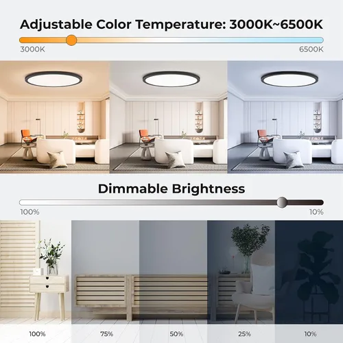 Miniatura 3 de Annaror Lámpara de techo LED RGB de montaje empotrado con control remoto, lámpara de techo de 12 pulgadas con retroiluminación que cambia