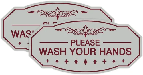 Miniatura 36 de Signs ByLITA Letrero de Victorian Please Wash Your Hands (plata cepillada) - Grande Brushed Silver