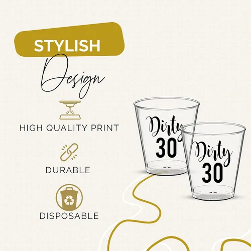 Miniatura 4 de Dirty 30 - Vasos de chupito de cumpleaños – 100 vasos de plástico desechables de 2 onzas, decoraciones de cumpleaños 30 para él o ella, regalos