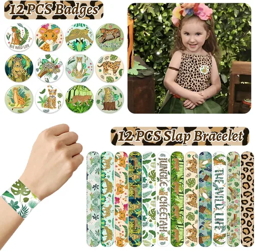 Miniatura 4 de Regalos de fiesta de guepardo, pulseras con temática de guepardo, llaveros, insignia, tatuajes temporales, bolsas de regalo para niños, leopardo