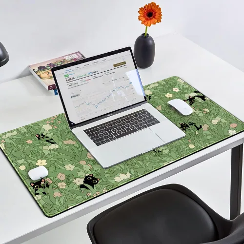 Miniatura 3 de Tapete de Escritorio Verde XL Gato Lindo Planta Genial Almohadilla de Escritorio Tapete de Teclado Kawaii Gato Negro Flor Mousepad Tapete de B-cat