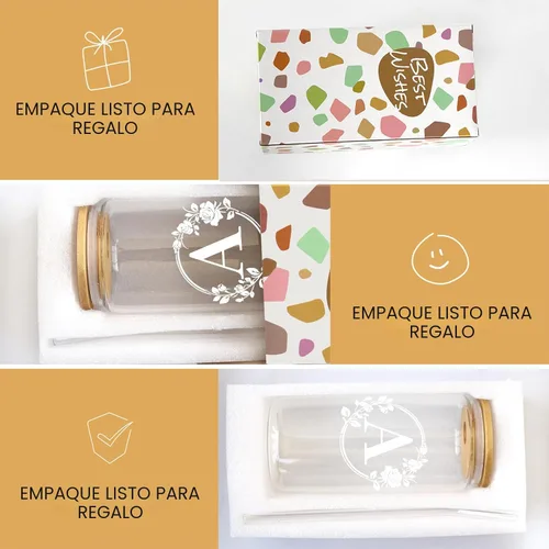Miniatura 7 de Regalos de cumpleaños para mujeres, taza de vidrio personalizada con monograma de iniciales para mujeres, tazas de vidrio de 16oz con tapas