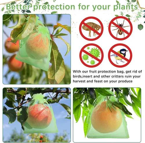 Miniatura 7 de Boao 200 bolsas de protección de frutas con cordón para proteger la red de verduras, bolsa de malla reutilizable para jardín, manzanos