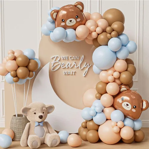Kit de Guirnalda de Globos con Oso 121 piezas Globos Marrone y Azul con Globos de Oso de Foil para la Decoración de Baby Shower y Fiesta de