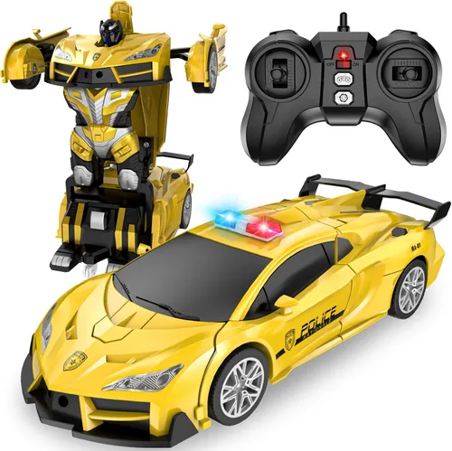 Miniatura 8 de LNNKINE Coche de control remoto, robot transformador de autos a control remoto, auto de policía transformable de 2.4Ghz con luz LED, deformación