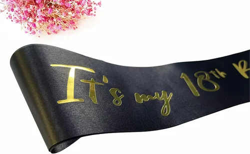 Miniatura 4 de Banda de cumpleaños número 18, bandas suaves de satén negro con letras de papel de aluminio dorado, decoración de banda de 18 años, regalos