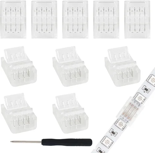 RGBZONE 10 conectores LED de 4 pines, conector RGB de tira a tira para 0.394 in, resistente al agua o no impermeable, SMD 5050/3528 RGB luces de