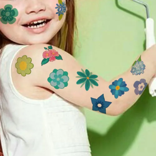Miniatura 5 de CHARLENT Tatuajes temporales de flores con purpurina para niñas, 74 hojas individuales, impermeables y fáciles de despegar, recuerdos de fiesta