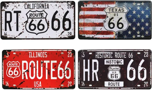 Rural Vintage Route US 66 California - Cartel de metal de hojalata, placas retro en relieve 3D, decoración de pared para garaje y bar