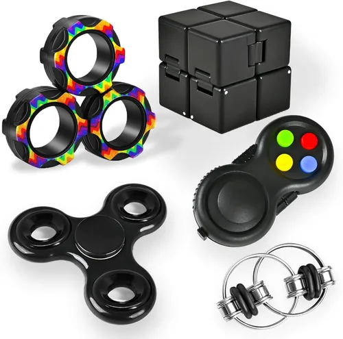 Dr.Kbder - Conjunto de 5 juguetes para ansiedad y estrés, juguetes sensoriales para autismo y TDAH con cubo, anillo magnético, para escritorio,