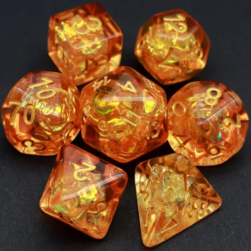 Miniatura 11 de Haxtec DND Conjunto de Dados 7 Piezas Conjunto de Dados de Resina Negro con Inclusión de Mylar Iridiscente Dados Poliédricos D&D