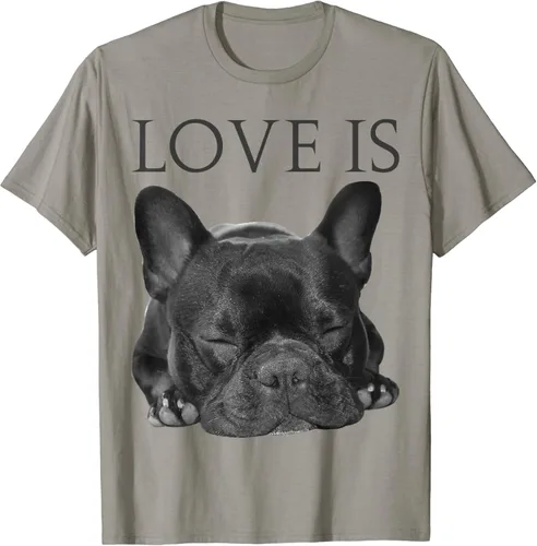 Camiseta de Bulldog Francés Love Is Cute Frenchie Dog Mom Gifts Tee T-Shirt, gris, S
