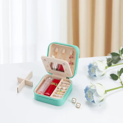 Miniatura 4 de Pequeño joyero de viaje portátil, organizador de joyas de viaje, soporte portátil de almacenamiento de joyas para anillos, aretes, collares, regalos