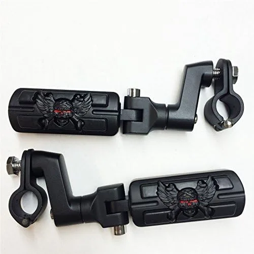 Forma de zombi de calavera de ala de 1 1/4 "Highway Radical Stiletto 4475 Foot Pegs Abrazaderas para Harley Sportster Touring Cuerpo Negro Goma por
