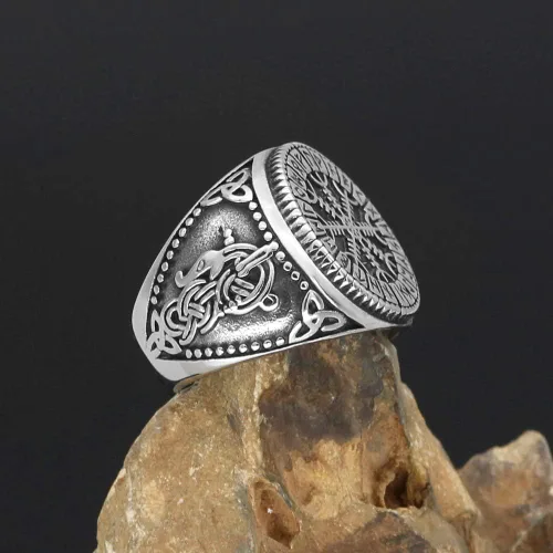 Miniatura 3 de GuoShuang Anillo de amuleto de runa de acero inoxidable con bolsa de regalo de runa de Valknut