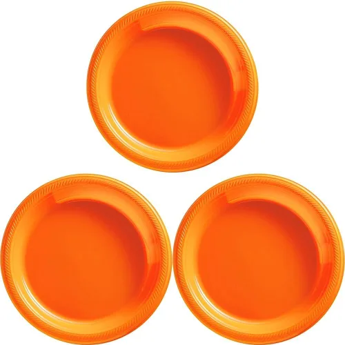 Miniatura 12 de Platos redondos de plástico desechables de color rosa brillante, 10.25 pulgadas (paquete de 50), vajilla resistente para fiestas, eventos y uso