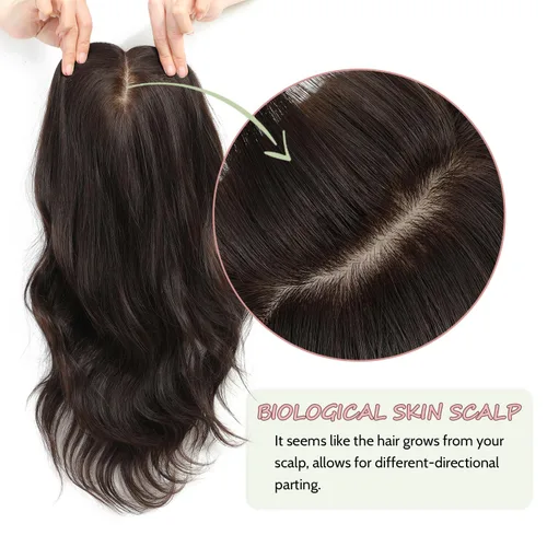 Miniatura 2 de PANEWAY Toppers para el cabello para mujer, cabello humano real, Remy con base de seda, base grande de 14 pulgadas, atado a mano, pieza gruesa