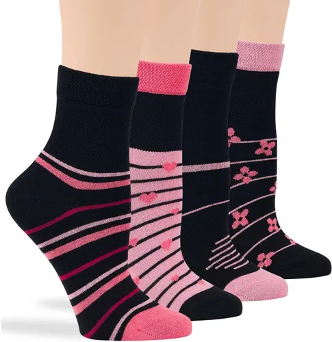 Miniatura 45 de 7BIGSTARS KINGDOM Women's Cotton Quarter Non-Binding Diabetic Fashion Socks-L-M-4 Pack-Multicolor