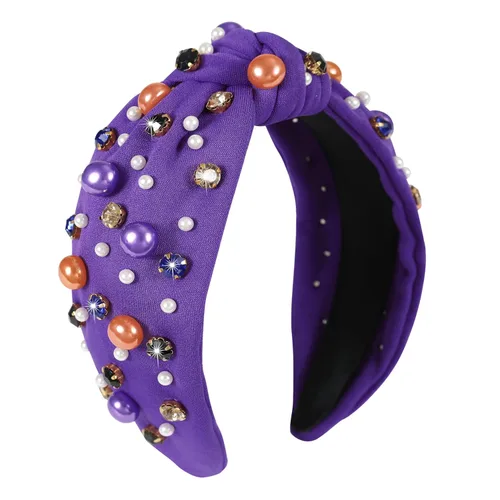Miniatura 21 de Diadema anudada con joyas para mujeres y niñas, diadema de diamantes de imitación de cristal brillante, nudo superior ancho para mujer, diadema Negro