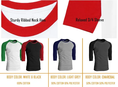 Miniatura 3 de Ollie Arnes playera de cuello redondo algodón 34 para hombre,mangas raglán de baseball