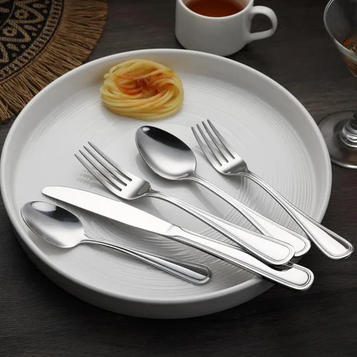 Miniatura 6 de Amazon Basics Juego de cubiertos, cubiertos de acero inoxidable, apto para lavavajillas, servicio para 4, 20 piezas de tenedores y cucharas, borde