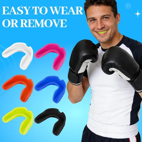 Miniatura 6 de Paquete de 6 protectores bucales para deportes con caja de almacenamiento, protector bucal moldeable para jóvenes, protector bucal de silicona