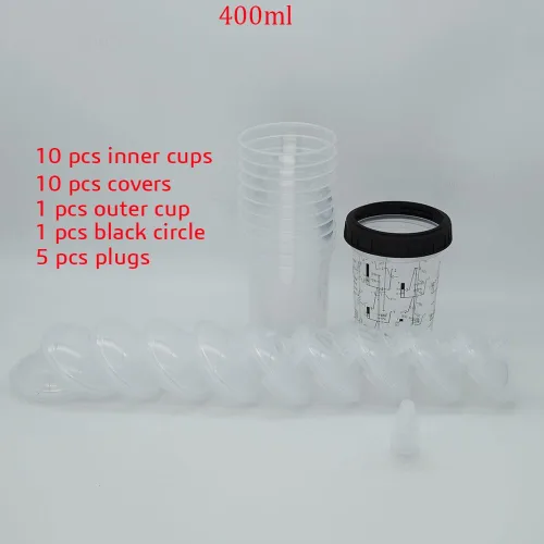 Miniatura 2 de Kit de tazas y revestimientos para mezclar pintura automotriz, taza desechable para pistola de pintura en aerosol, tapas y adaptadores para filtrar