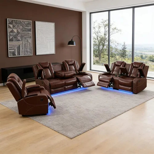 Miniatura 16 de Sofá reclinable individual eléctrico para muebles de sala de estar, silla reclinable de cuero con luces LED, puertos USB, almacenamiento oculto