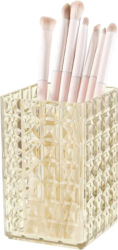 Miniatura 7 de DASITON Organizador de brochas de maquillaje, taza de brochas de maquillaje acrílica, soporte para brochas de maquillaje a rayas de diamante