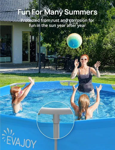 Miniatura 3 de Evajoy Piscina redonda sobre el suelo con marco de metal para exteriores de 10 pies x 30 pulgadas con fácil instalación, solo piscina