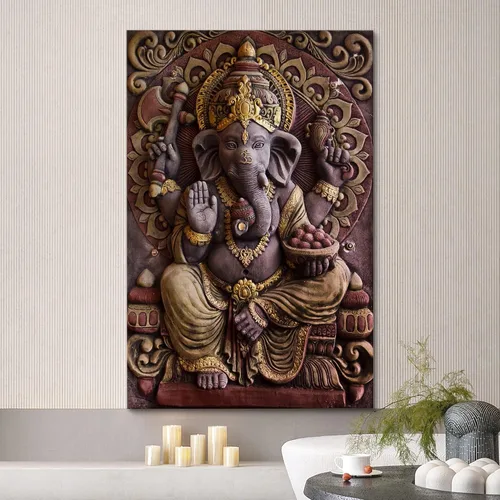 Miniatura 2 de wall26 Lienzo impreso para pared, escultura de Dios hindú Ganesha, fotografía cultural espiritual y religiosa, primer plano tradicional, multicolor