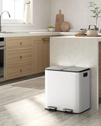 Miniatura 2 de GarveeHome Bote de basura doble de acero inoxidable de 2 x 4 galones con tapa para cocina, combo de basura doble grande y de reciclaje, cubos