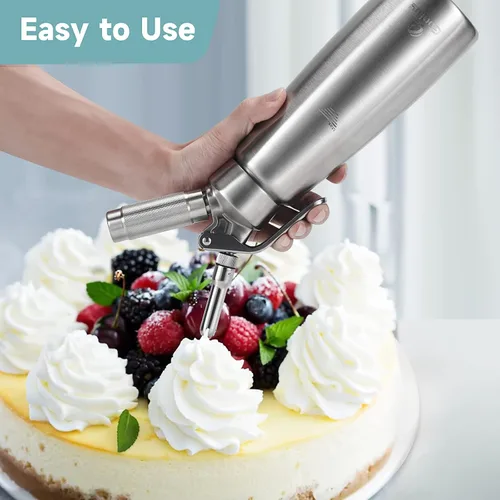 Miniatura 3 de Despachador de crema batida profesional Gootus - de acero inoxidable, capacidad de 500ml / 1 pinta, incluye 3 boquillas decorativas de acero